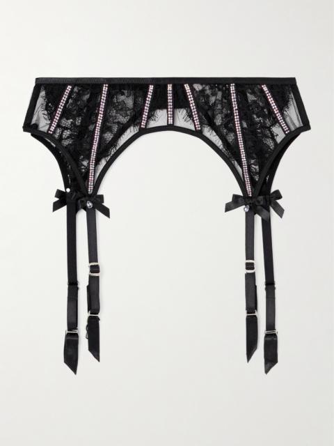 Caitriona Satin-trimmed Crystal-embellished Lace Suspender Belt