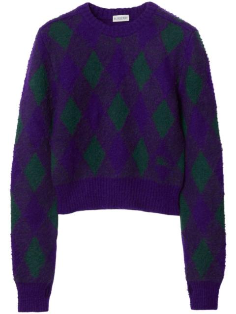 argyle-knit wool cropped jumper