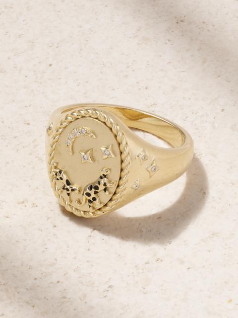 Chevalière Ovale La Savane 9-karat Gold, Diamond And Enamel Ring