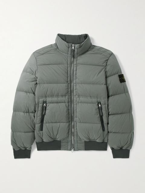 Logo-Appliquéd Quilted Shell Down Bomber Jacket Gray