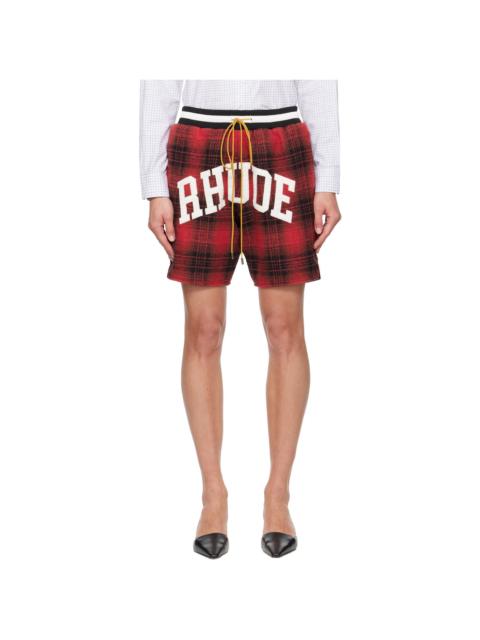 Red & Black Flannel 'Rhude' Collegiate Court Logo Shorts