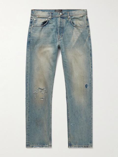 Slim-Fit Straight-Leg Distressed Jeans Blue