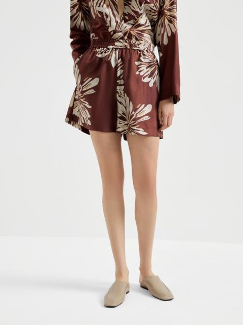 Silk bloom print pongee shorts