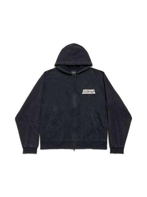 Men's Masking Tape Oversized Zip-up Hoodie in Faded Black