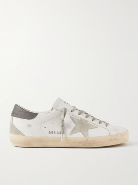 Super-Star Distressed Suede-Trimmed Leather Sneakers White