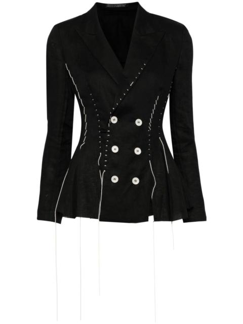 contrast-stitch linen blazer