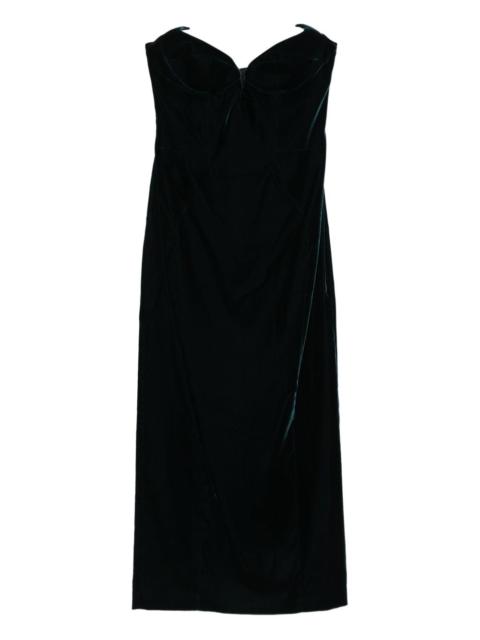velvet strapless midi dress