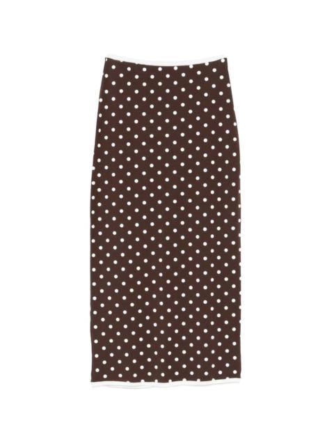 polka dot-pattern slit midi skirt