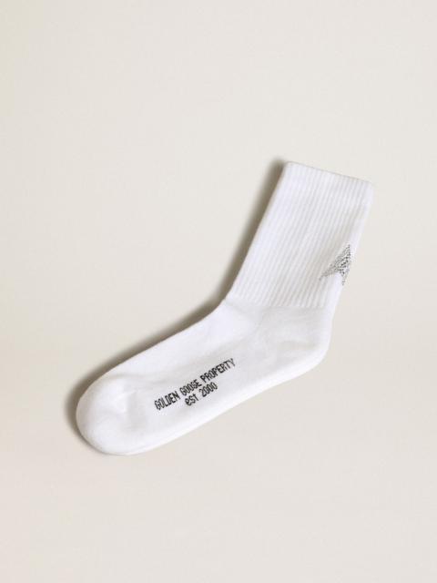 White socks with crystal star on the back