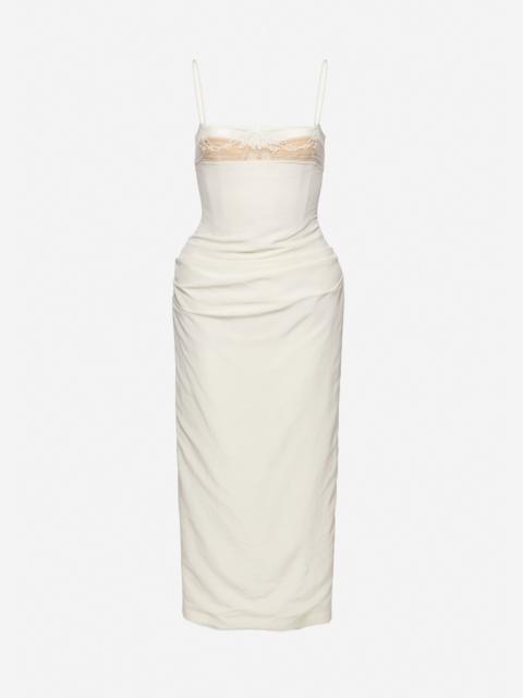 Midi corset dress with lace neckline in cream