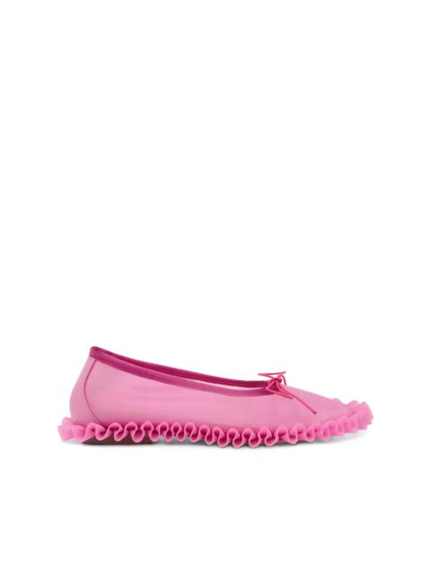 frilled mesh ballet flats