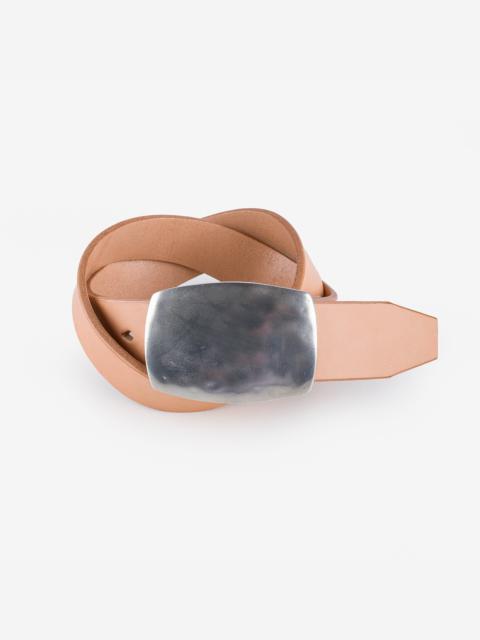 HEAVY PLATE PEWTER BUCKLE TOCHIGI LEATHER BELT - NATURAL