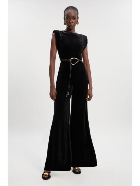 Stretch Velvet Strong Shoulder Jumpsuit
