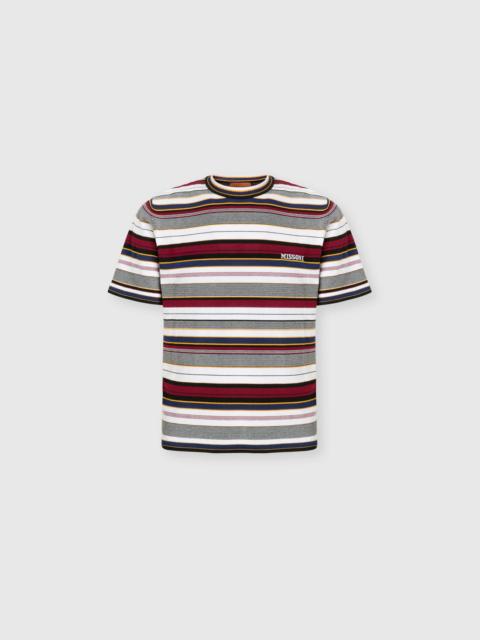 Striped crew-neck cotton T-shirt with embroidered logo lettering