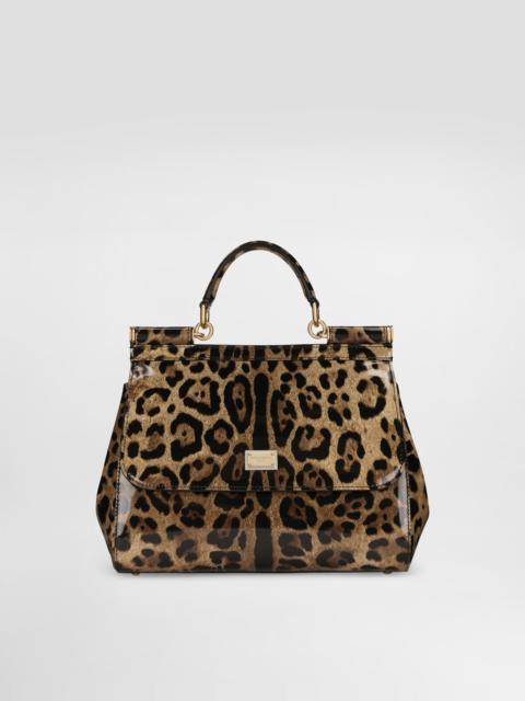 Medium Sicily bag in leopard-print polished calfskin