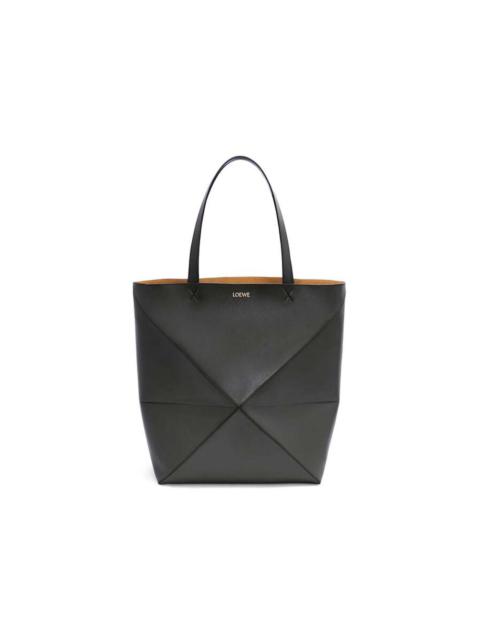 LOEWE Large Puzzle Fold Tote in Shiny Calfskin Black