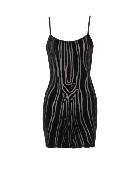 Short strappy dress in zebra-print velvet