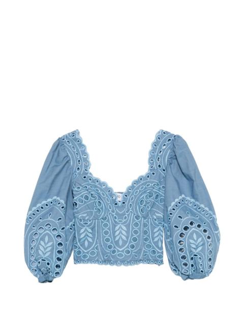 Bass laced puffed-sleeve top