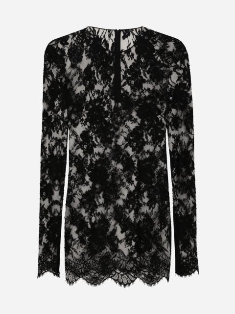 Chantilly lace round-neck T-shirt