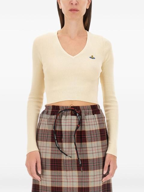 V-neck logo-embroidery sweater