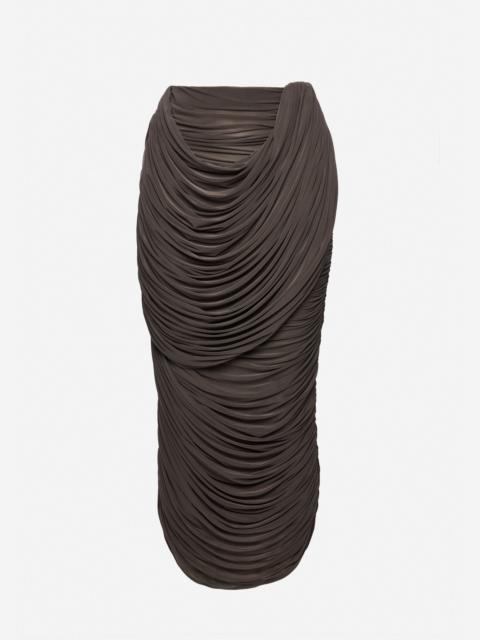 Draped silk midi skirt in brown