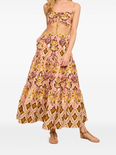 Melanie tiered floral-print midi skirt