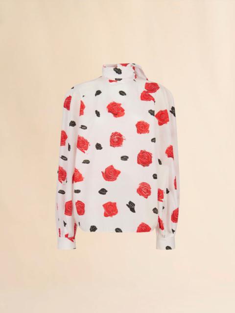 WHITE POPLIN BALLOON TOP WITH IRIS PRINT