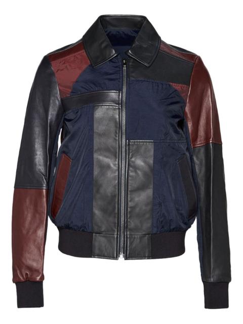 leather-patchwork bomber jacket