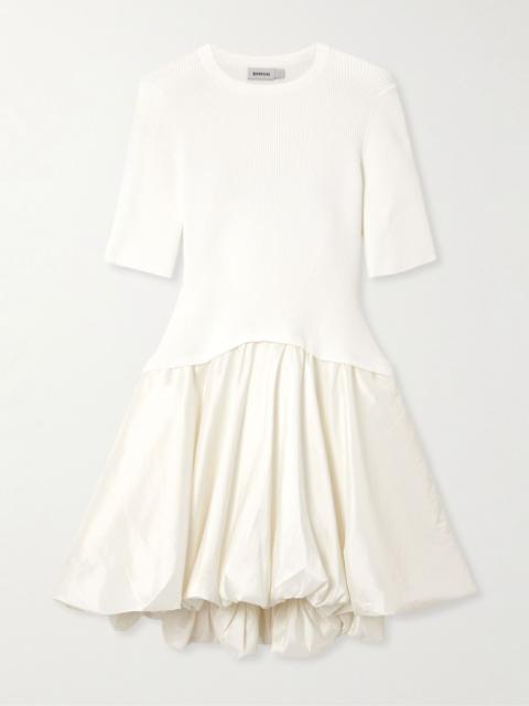 Kenny ribbed-knit and pleated taffeta mini dress White