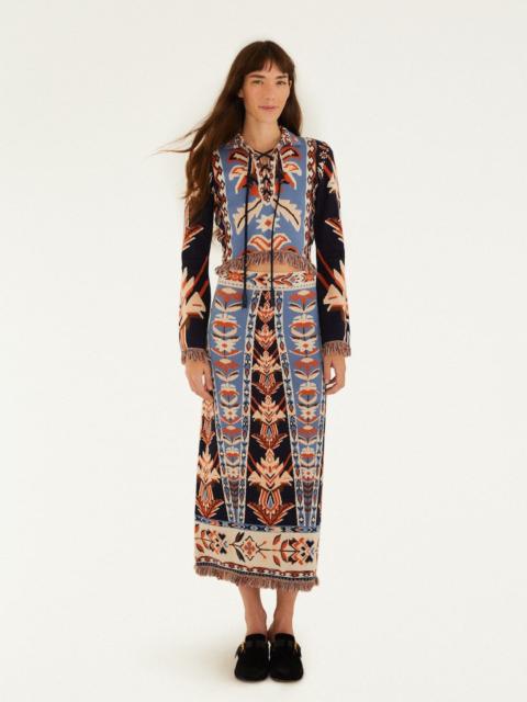 Multicolor Tapestry Fringes Knit Skirt