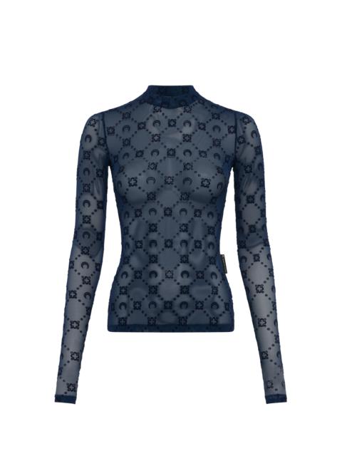 Moonogram Mesh Flock Second Skin Highneck Top