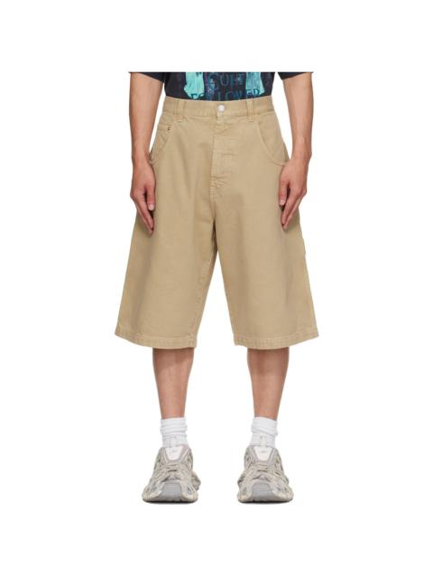 Beige Hip-Hop Denim Shorts