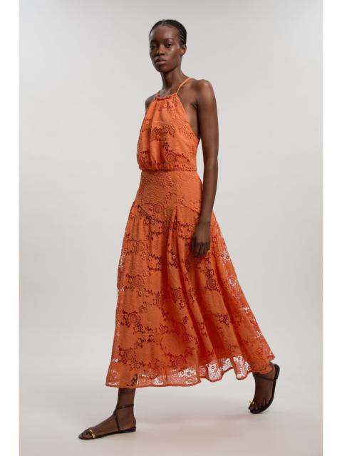 Lace Halter Woven Midi Dress