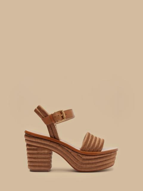 Tan Embroidered Platform Sandal