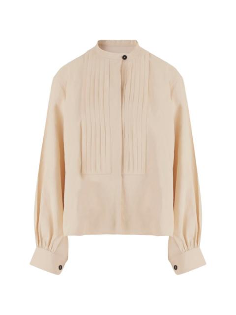 pleats mandarin-collar shirt
