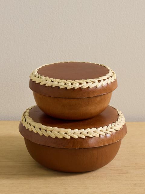 Set Of Two Whipstitched Leather Boxes