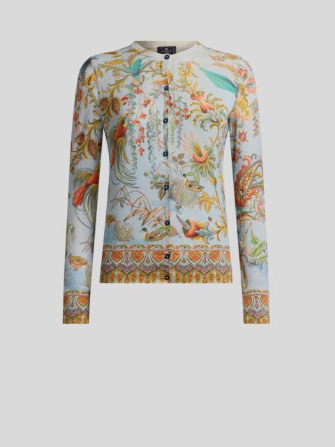 SILK AND CASHMERE CARDIGAN WITH FLORA AND FAUNA MOTIF