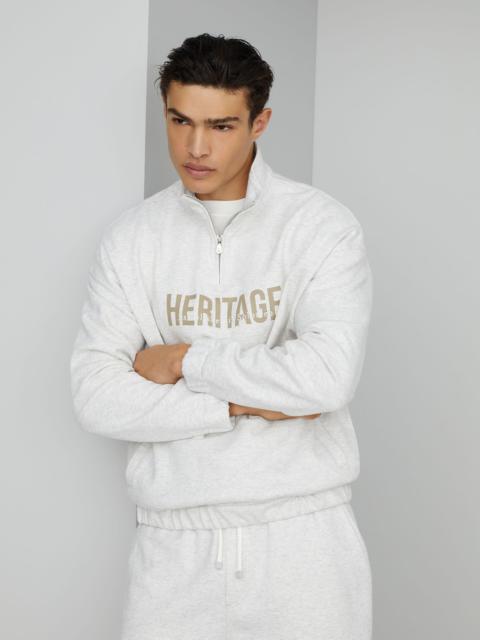 Techno cotton French terry sweatshirt with half zip and print