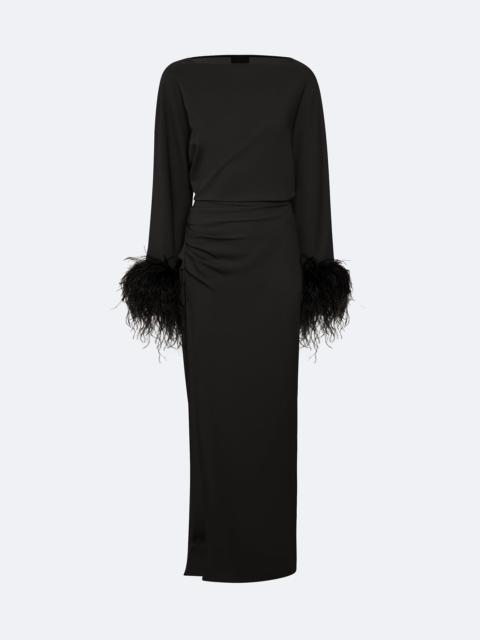 Stretch Drape Crepe Off The Shoulder Dress With Feathers