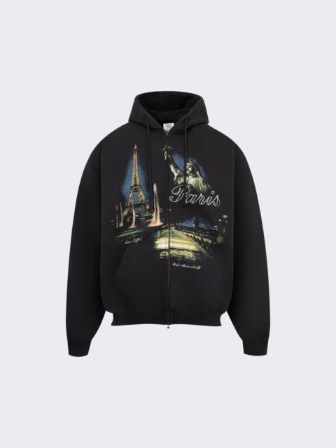 Paris Tourist Zip-up Hoodie Black