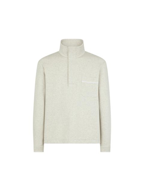 COTTON SILK CASHMERE HALF BUTTON PULLOVER