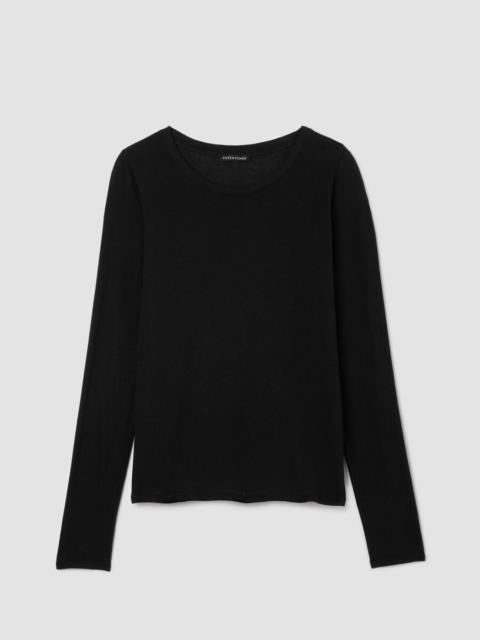 Sheer Cotton Blend Knit Round Neck Tee