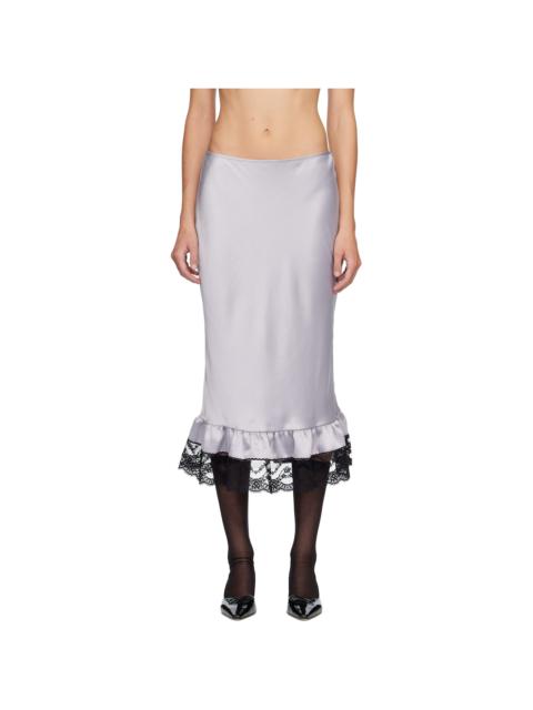 Silver Boudoir Satin Lace Midi Skirt