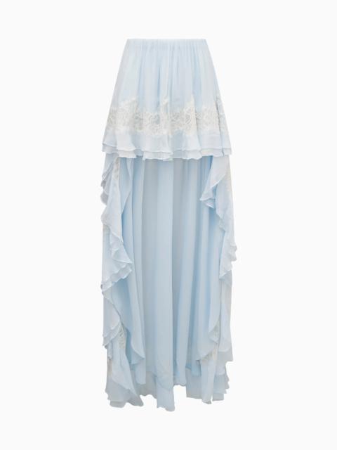 Jolina Silk Chiffon Lace High-Low Skirt