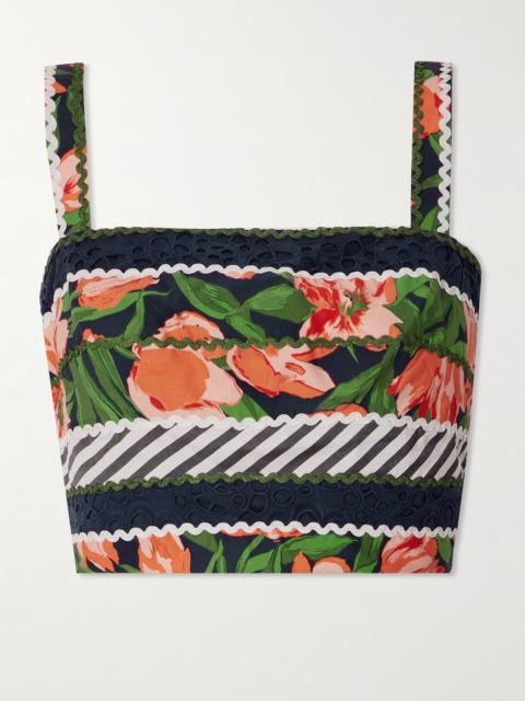 Ric Rac-trimmed Printed Cotton-blend Poplin And Broderie Anglaise Top