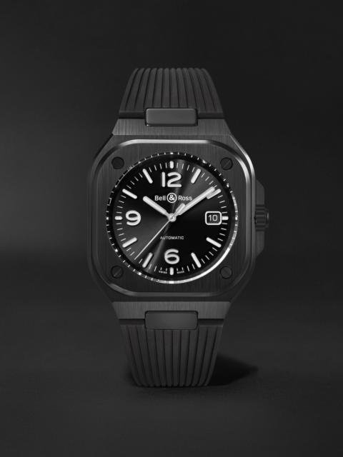 BR 05 Automatic 40mm Stainless Steel and Rubber Watch, Ref. No. BR05A-BL-CE/SRB Black