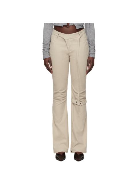 Beige Deconstructed Flared Chino Trousers