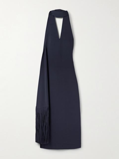 Caia Draped Fringed Stretch-knit Midi Dress