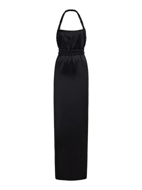 Kosa Rope-Detailed Satin Maxi Halter Dress black