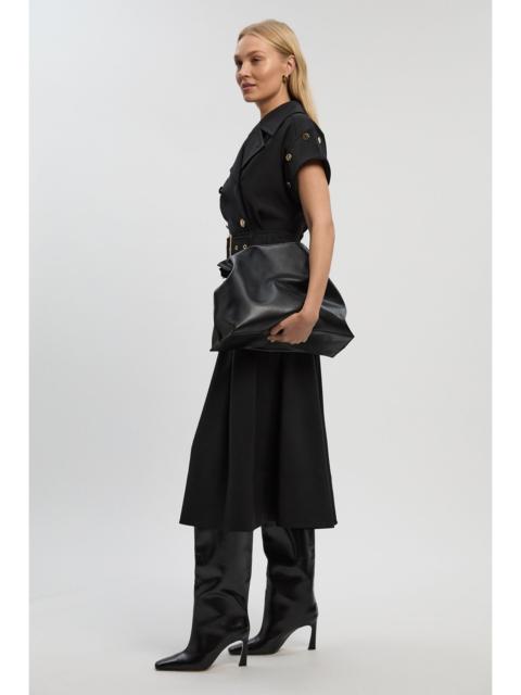 Polished Tailored Button Detail Pleated Midi Dress